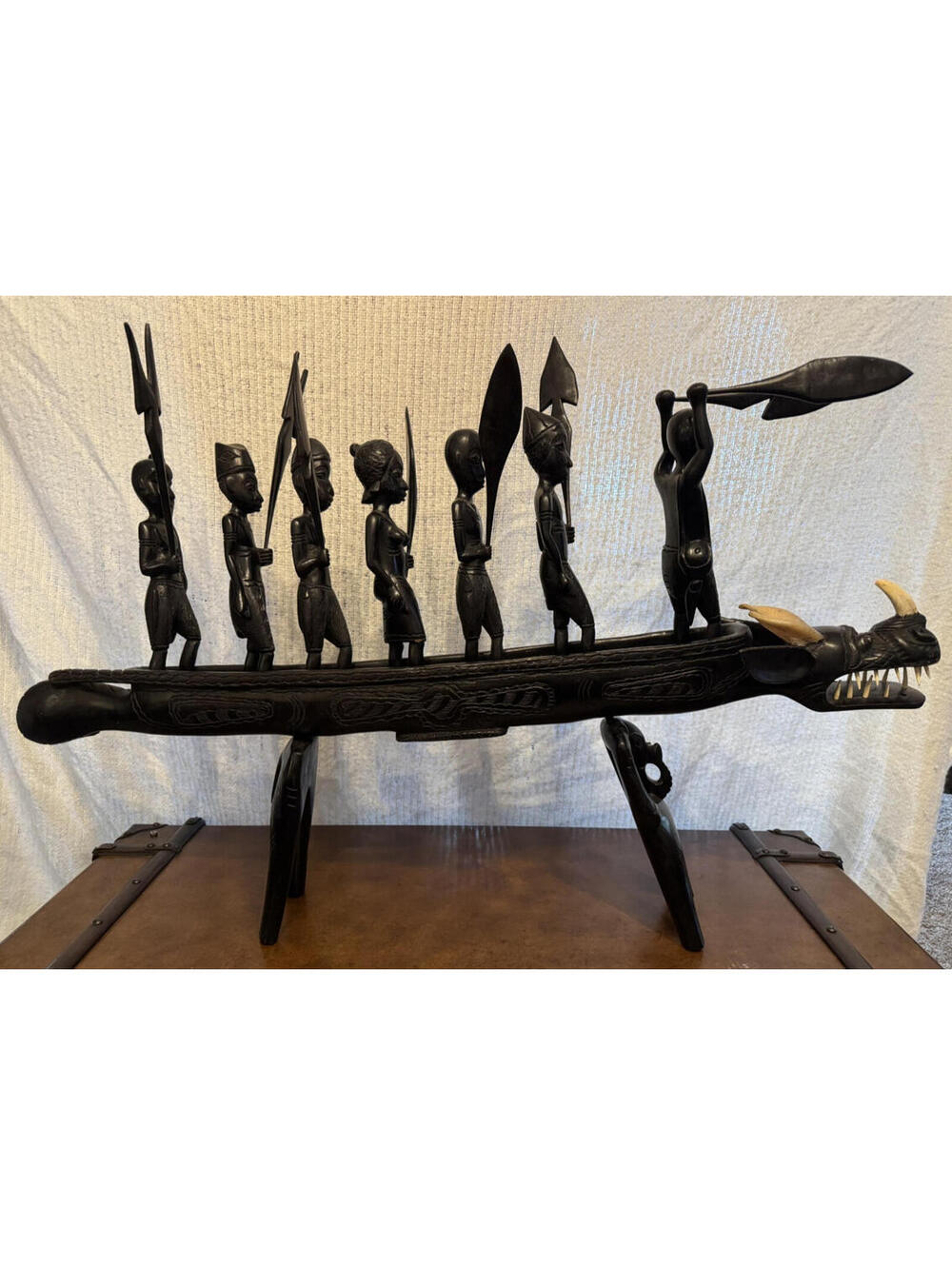Monumental Vtg African Makonde Dog Boat Sculpture Museum Scale Tribal Art 43.5"